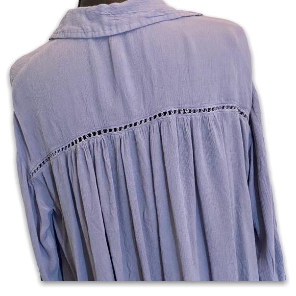 Free People Blouse Blue Small Crochet Shoulders - Picture 5 of 5